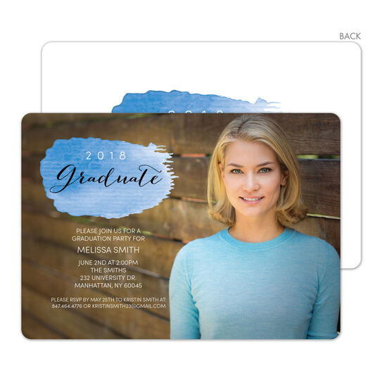 Blue Swash Photo Graduation Invitations